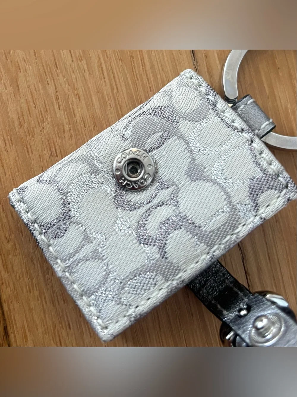 Vintage COACH Y2K Silver Optic C Mini Photo Frame Keychain Rhinestone Bag Charm